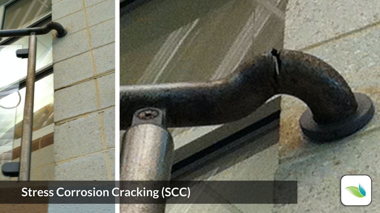 indoor pool chloramine corrosion of stainless steel hand rail, stress corrosion cracking